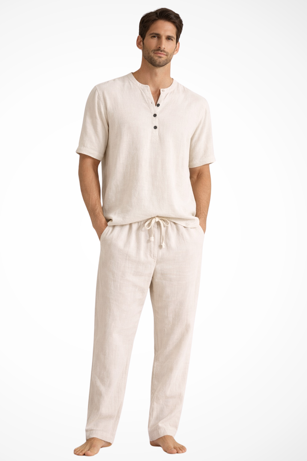 Men's Cotton Linen Summer Shirt and Trouser Set - Two Piece Outfit
