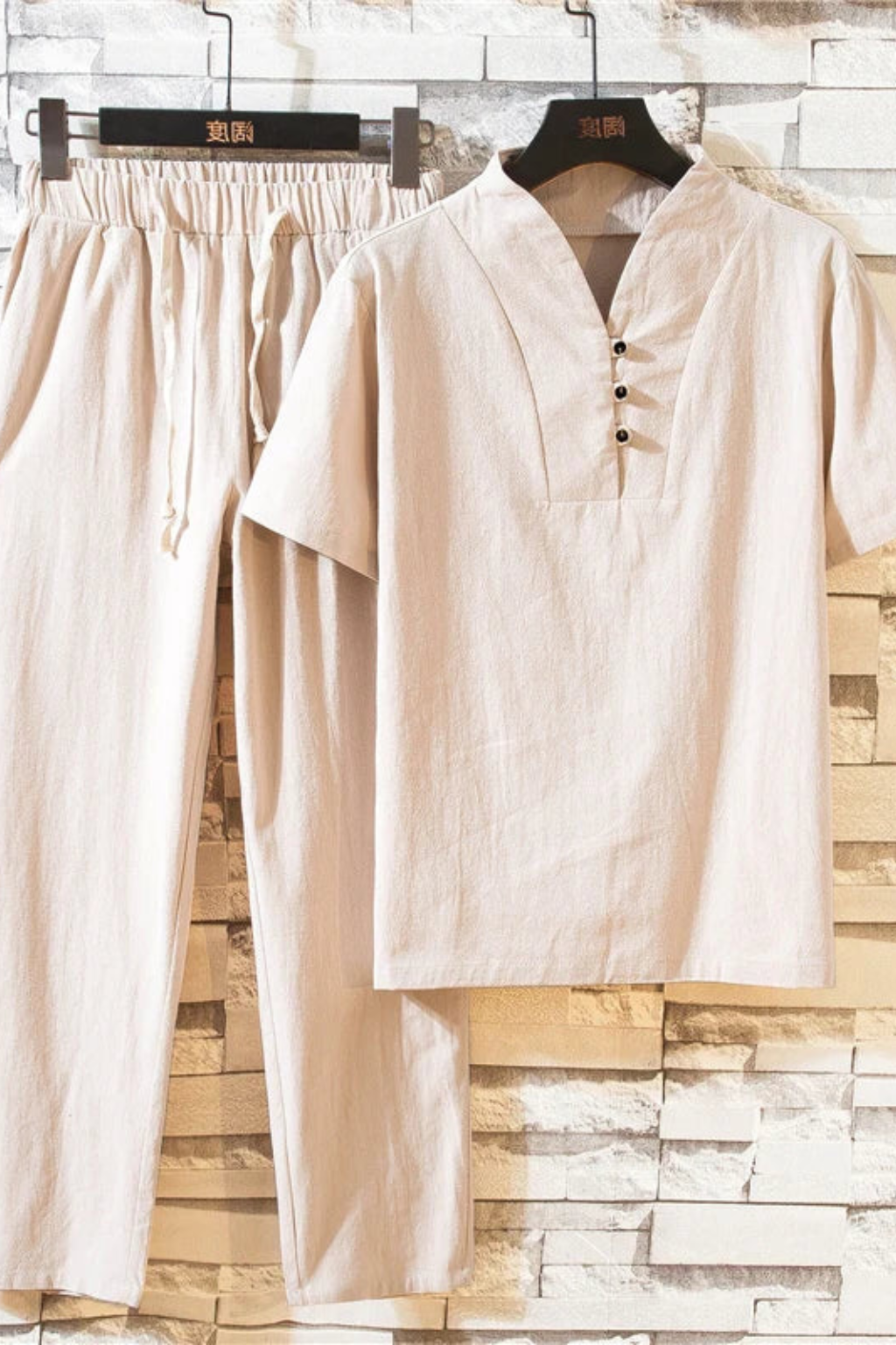 Men's Cotton Linen Summer Shirt and Trouser Set - Two Piece Outfit