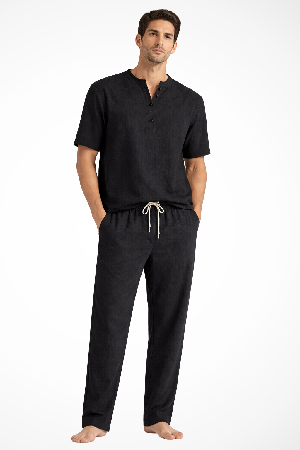 Men's Cotton Linen Summer Shirt and Trouser Set - Two Piece Outfit