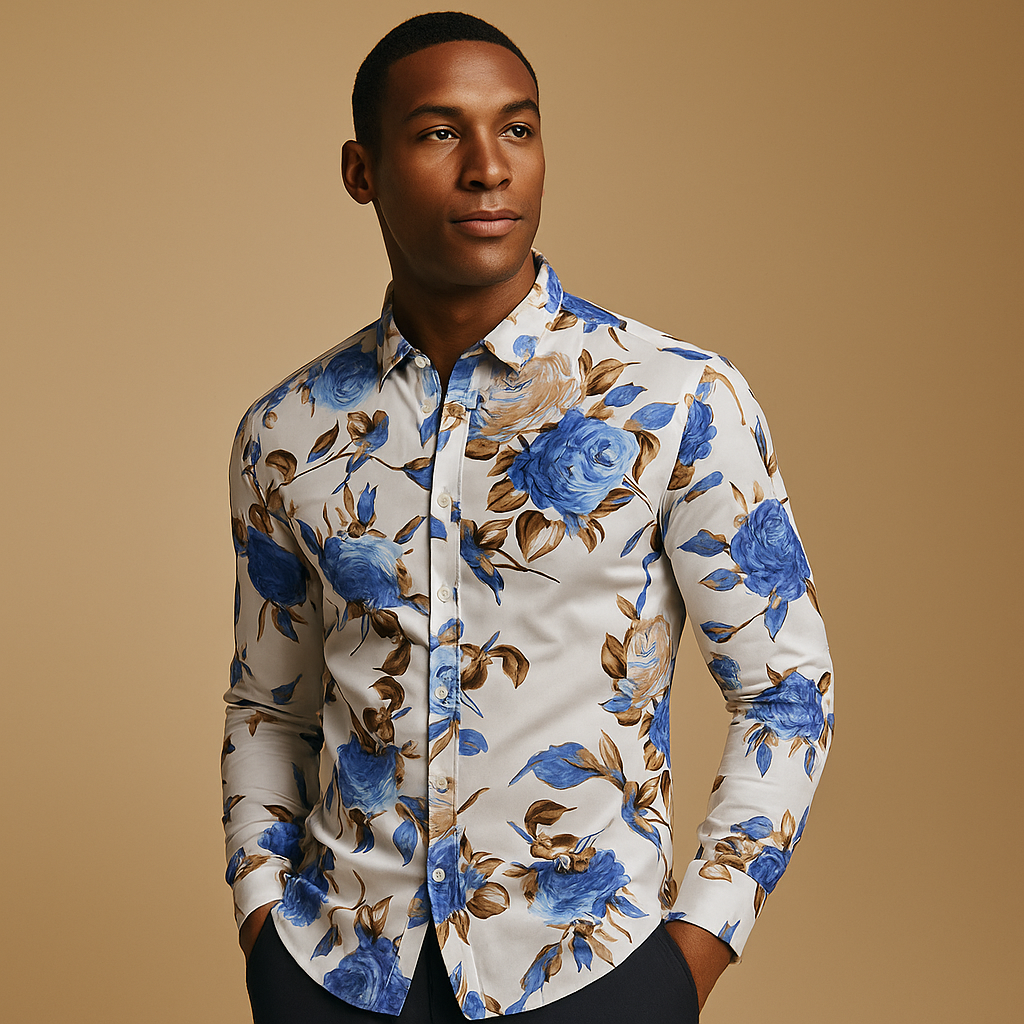 Men's Floral Cotton Shirt | Lightweight Short Sleeve Summer Casual Top | Perfect for Outdoor Events and Everyday Wear