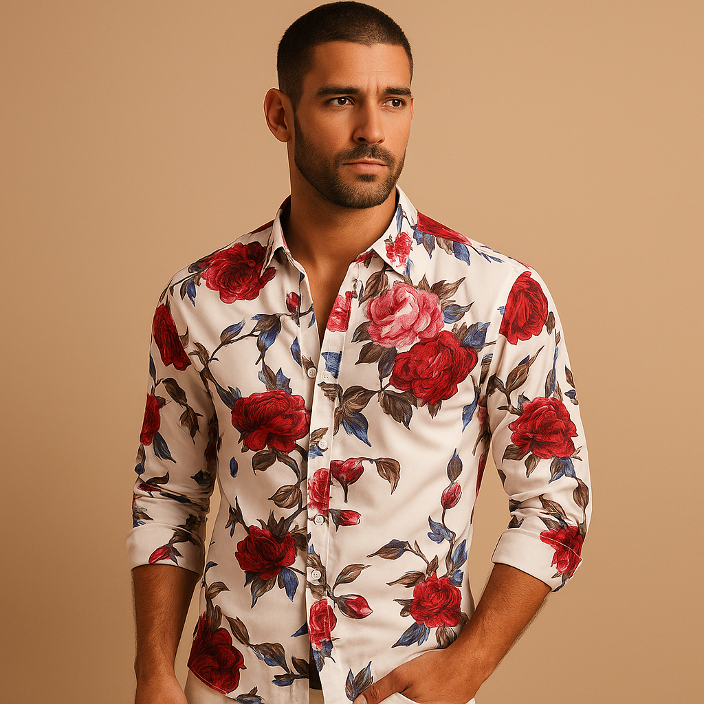 Men's Floral Cotton Shirt | Lightweight Short Sleeve Summer Casual Top | Perfect for Outdoor Events and Everyday Wear