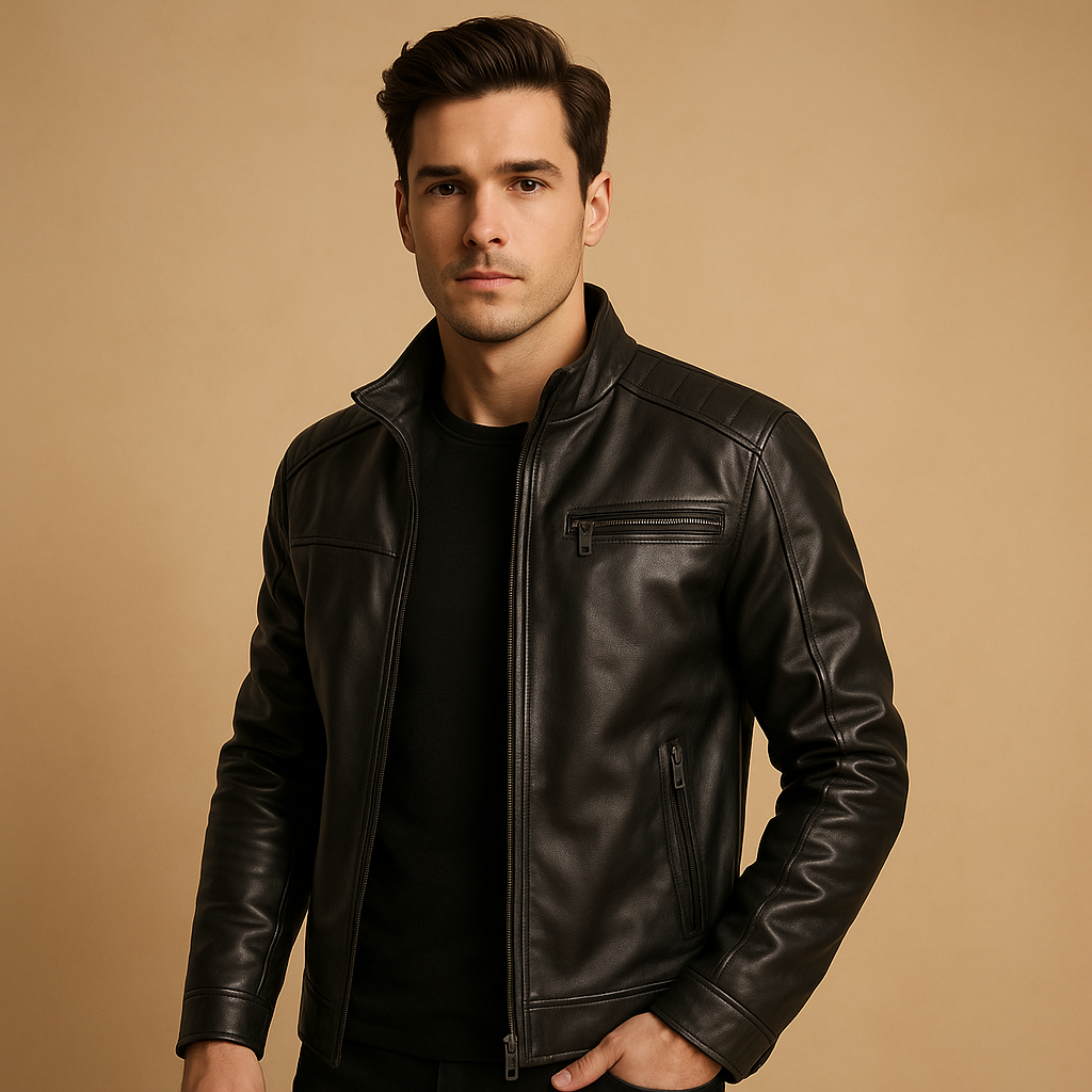 Men's Genuine Leather Biker Jacket | Classic Motorcycle Style | Casual and Riding Outerwear