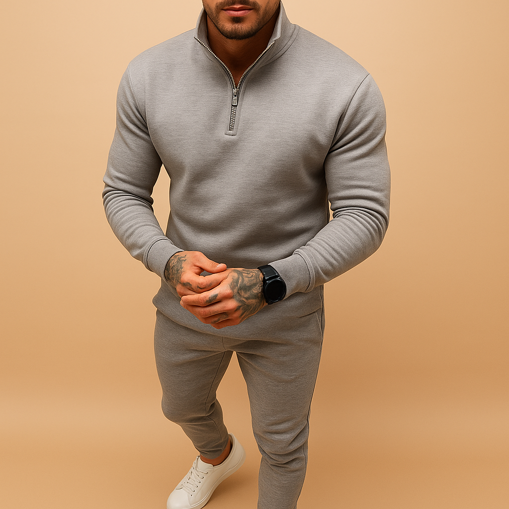 Men's Half-Zip Cotton Blend Sweatshirt and Jogger Set | Casual Athleisure Wear for Everyday Comfort