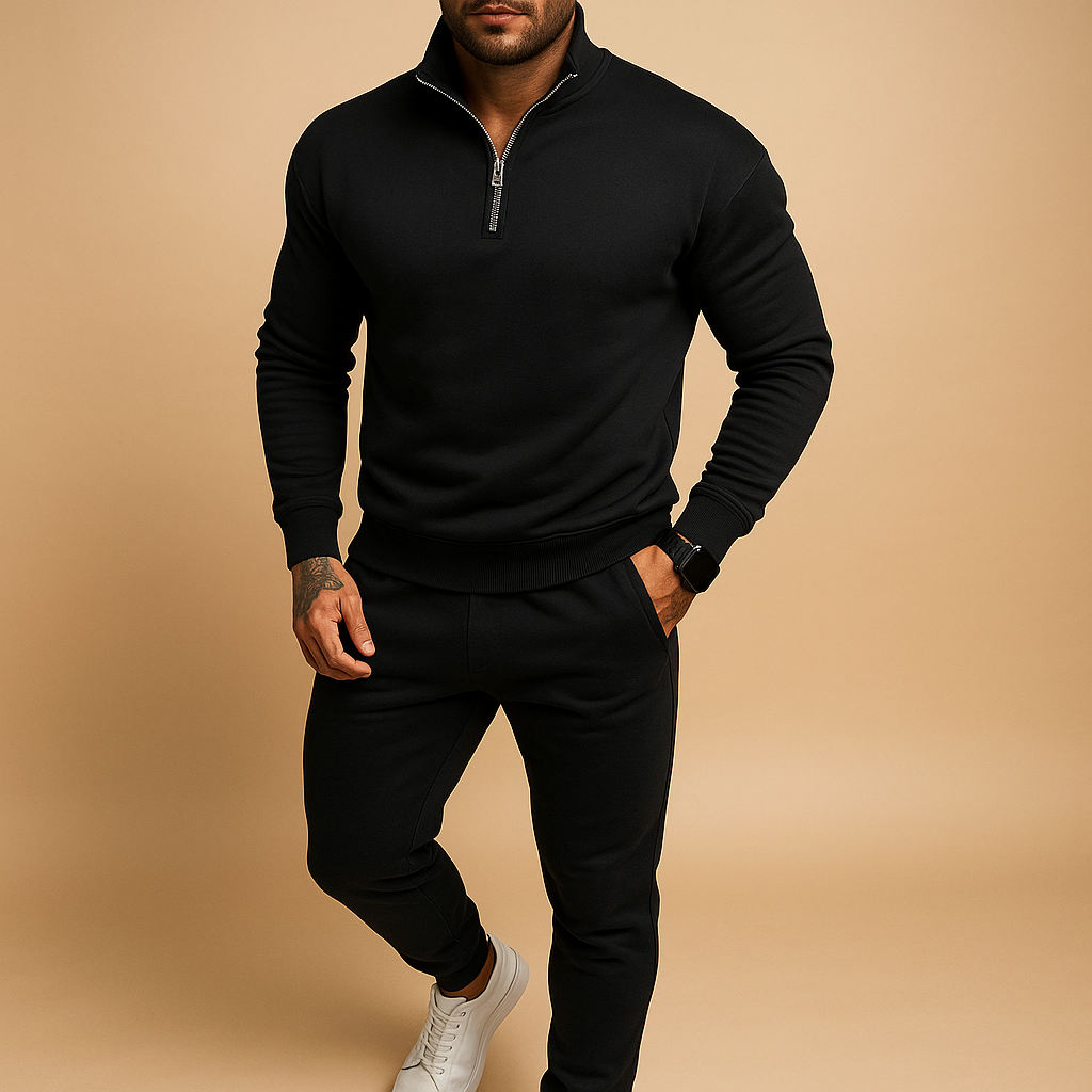 Men's Half-Zip Cotton Blend Sweatshirt and Jogger Set | Casual Athleisure Wear for Everyday Comfort