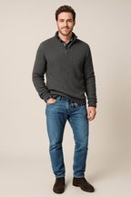 Men's Half-Zip Ribbed Knit Sweater - Warm High Collar for Casual Outdoor Wear