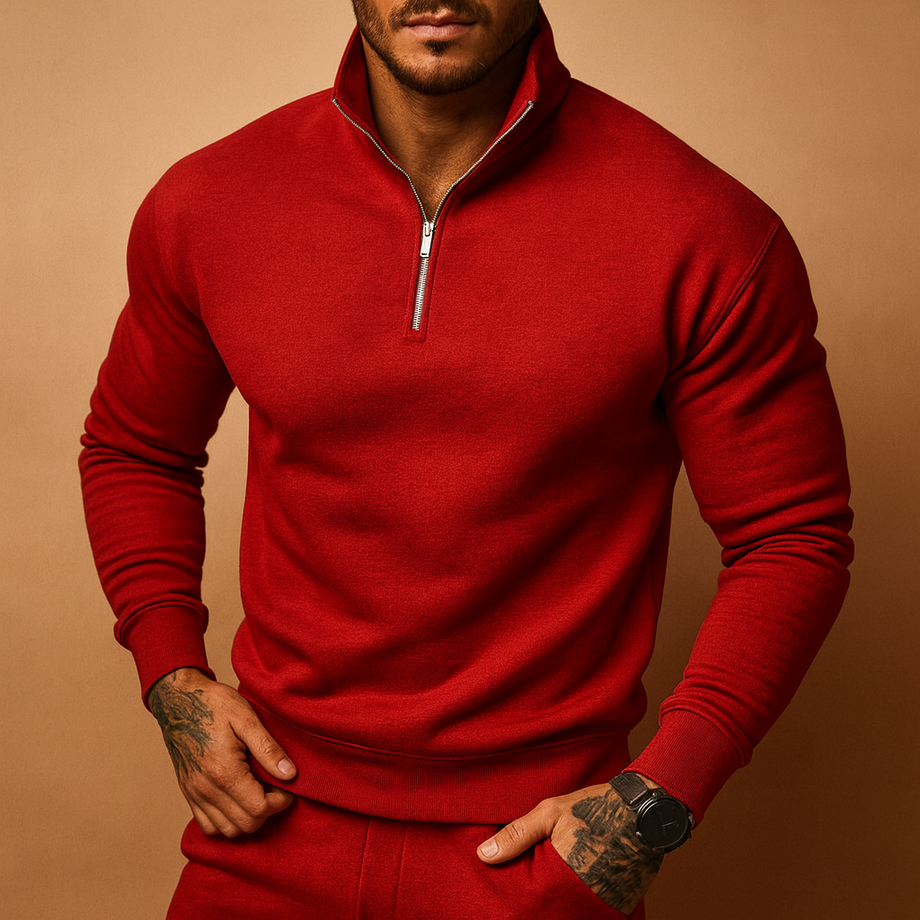 Men's Knitted Half Zip Jumper - Warm Pullover for Autumn and Winter Wear