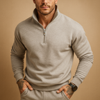 Men's Knitted Half Zip Jumper - Warm Pullover for Autumn and Winter Wear