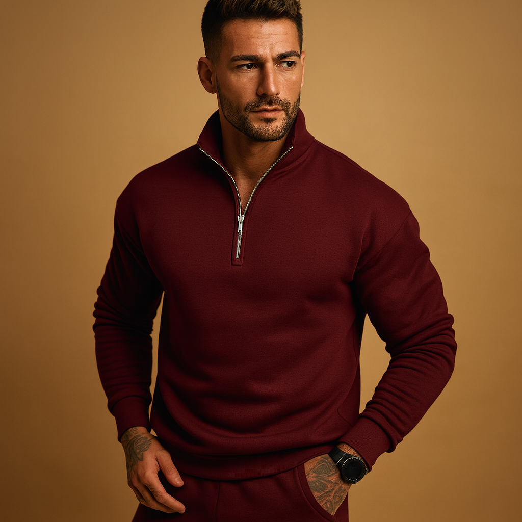 Men's Knitted Half Zip Jumper - Warm Pullover for Autumn and Winter Wear