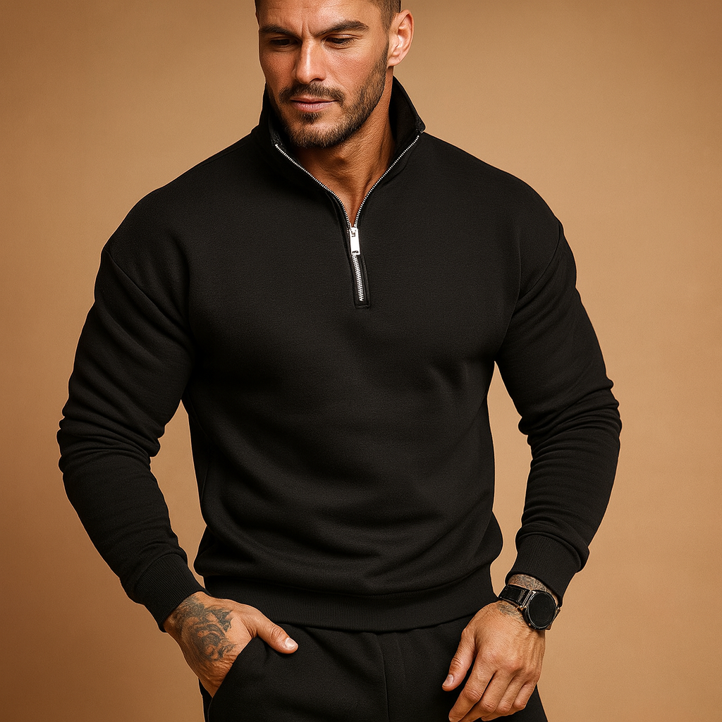 Men's Knitted Half Zip Jumper - Warm Pullover for Autumn and Winter Wear