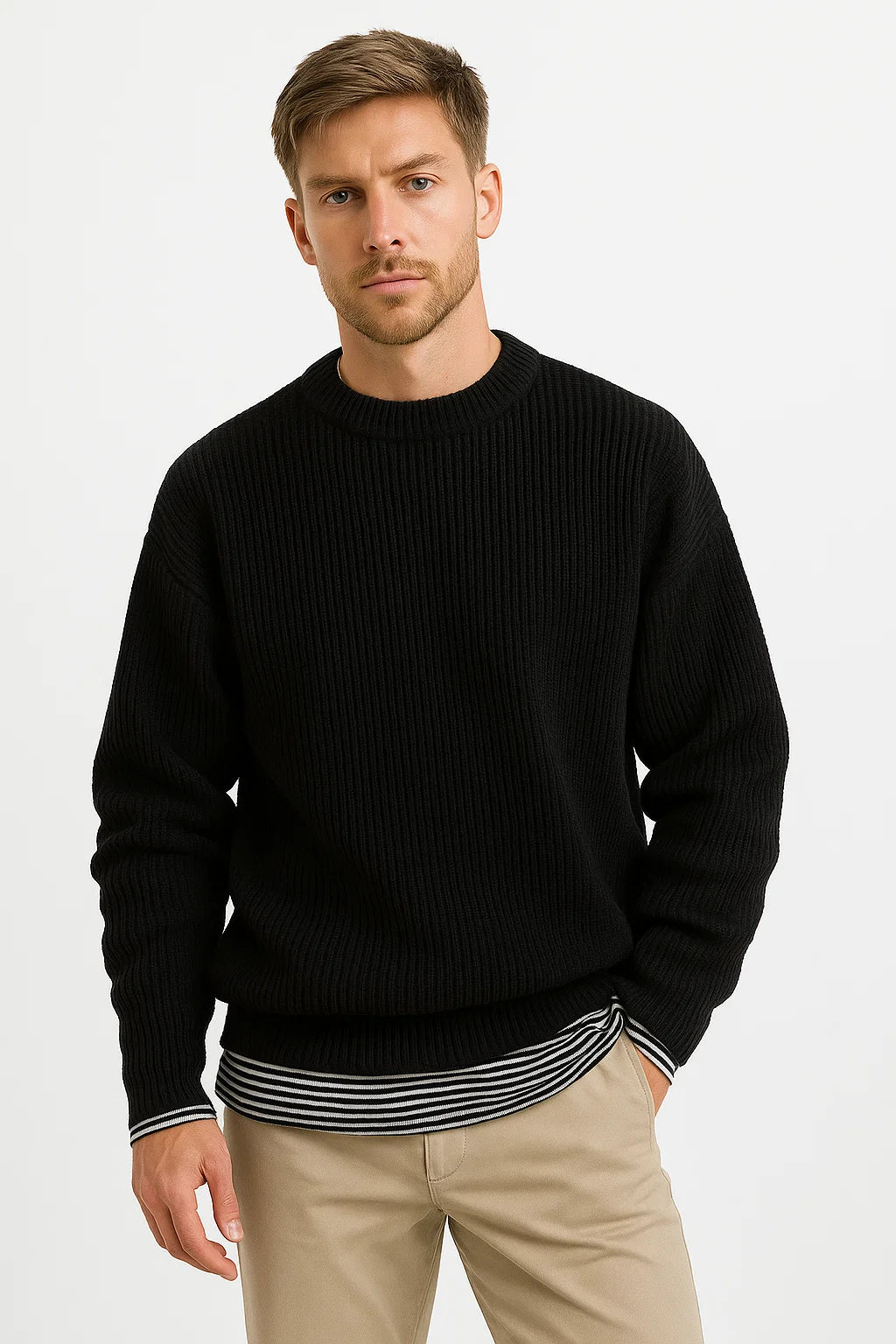 Men's Knitted Oversized Sweater | Ribbed Texture | Casual Wear | Comfortable Fit for Everyday Use