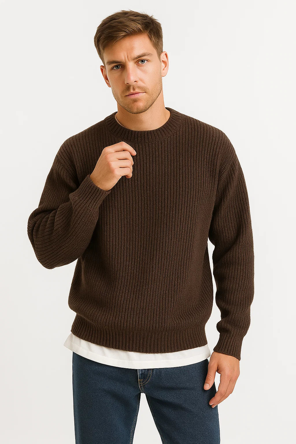 Men's Knitted Oversized Sweater | Ribbed Texture | Casual Wear | Comfortable Fit for Everyday Use