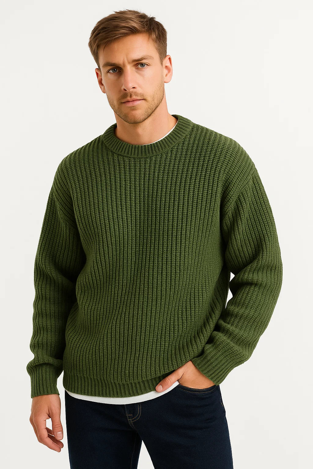 Men's Knitted Oversized Sweater | Ribbed Texture | Casual Wear | Comfortable Fit for Everyday Use