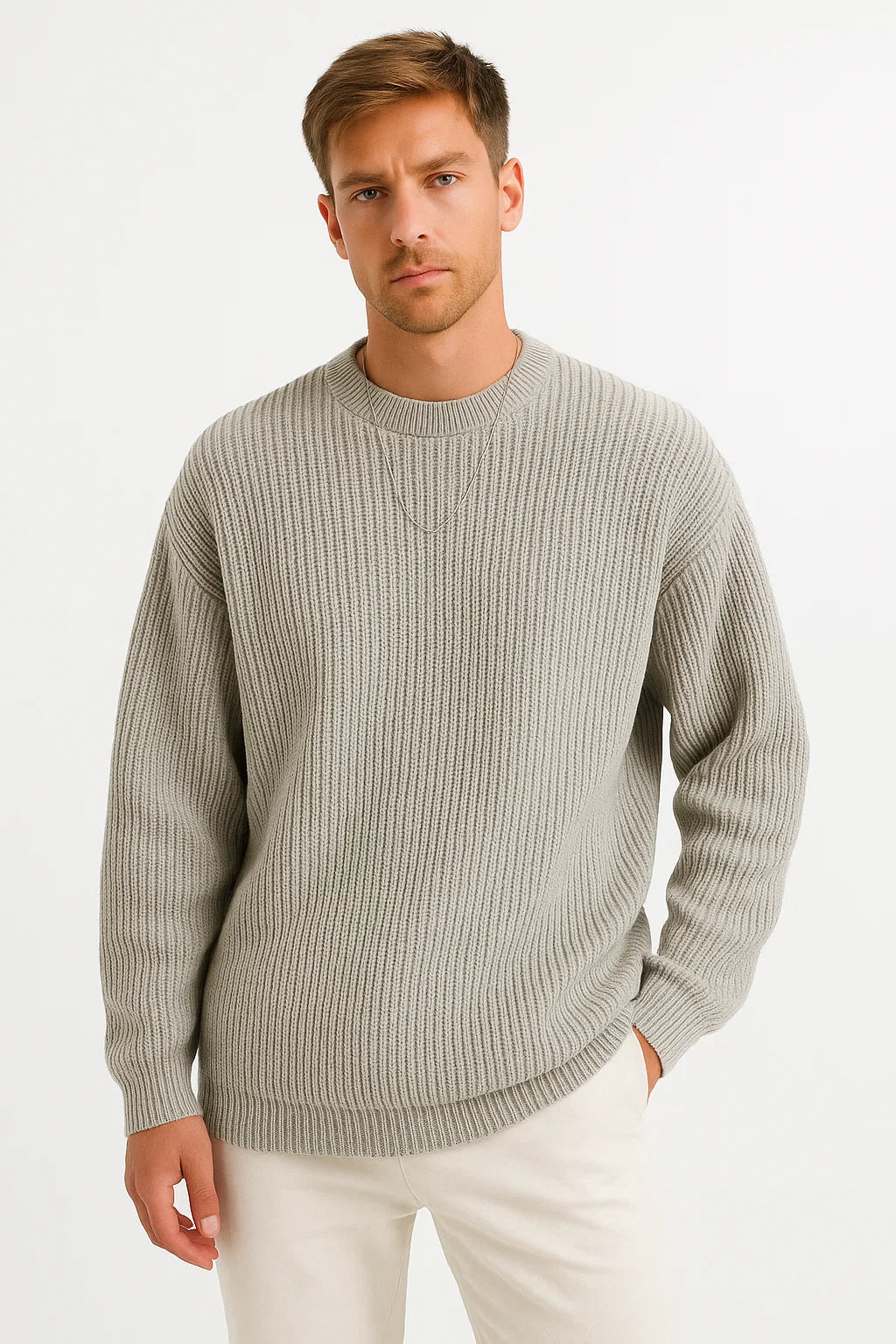 Men's Knitted Oversized Sweater | Ribbed Texture | Casual Wear | Comfortable Fit for Everyday Use