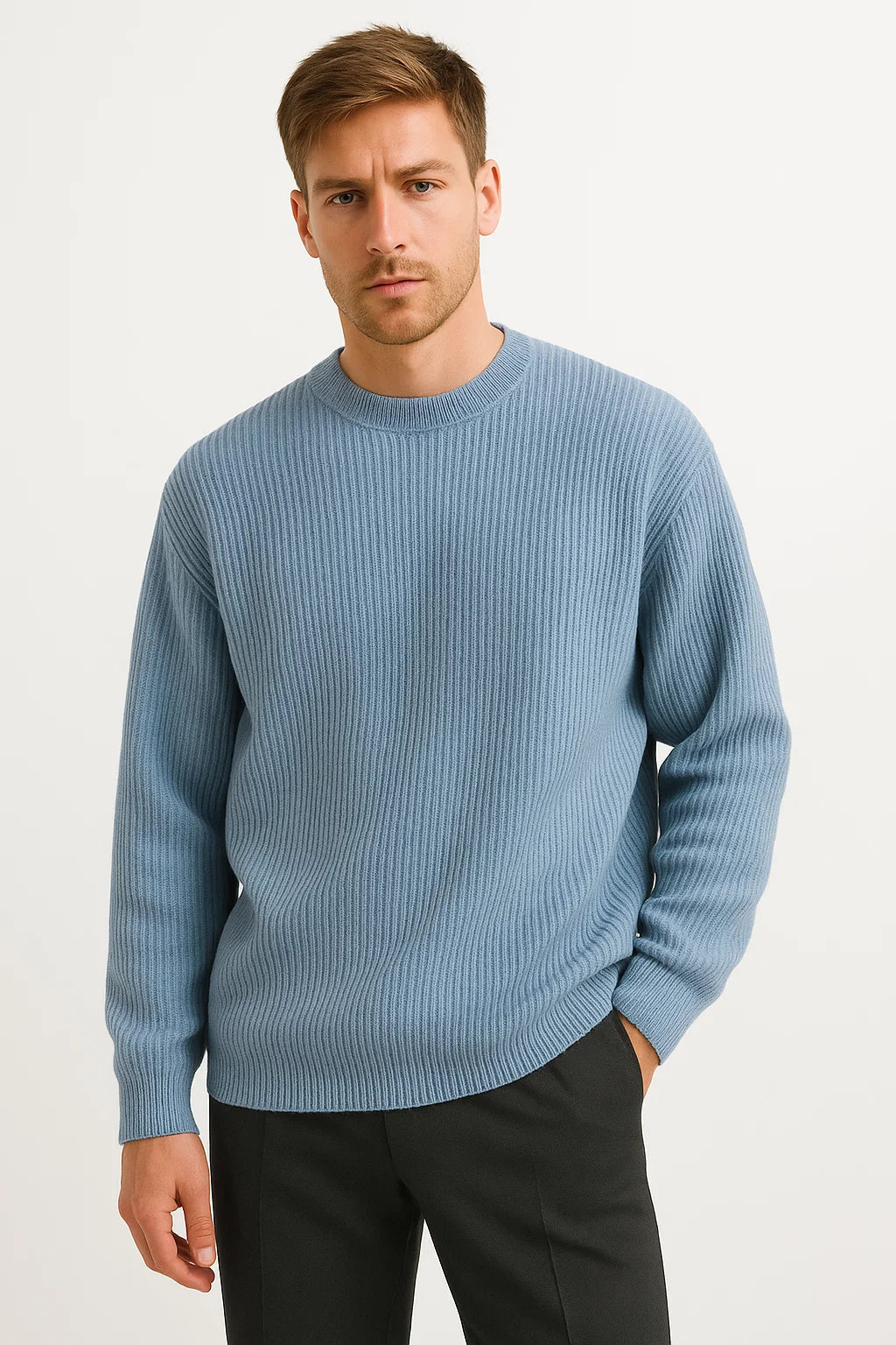 Men's Knitted Oversized Sweater | Ribbed Texture | Casual Wear | Comfortable Fit for Everyday Use