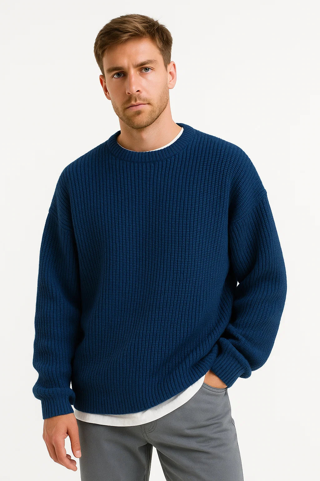Men's Knitted Oversized Sweater | Ribbed Texture | Casual Wear | Comfortable Fit for Everyday Use