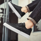 Men's Lace-Up and Zip Low Top Sneakers - Casual Canvas Footwear for Everyday Comfort and Style