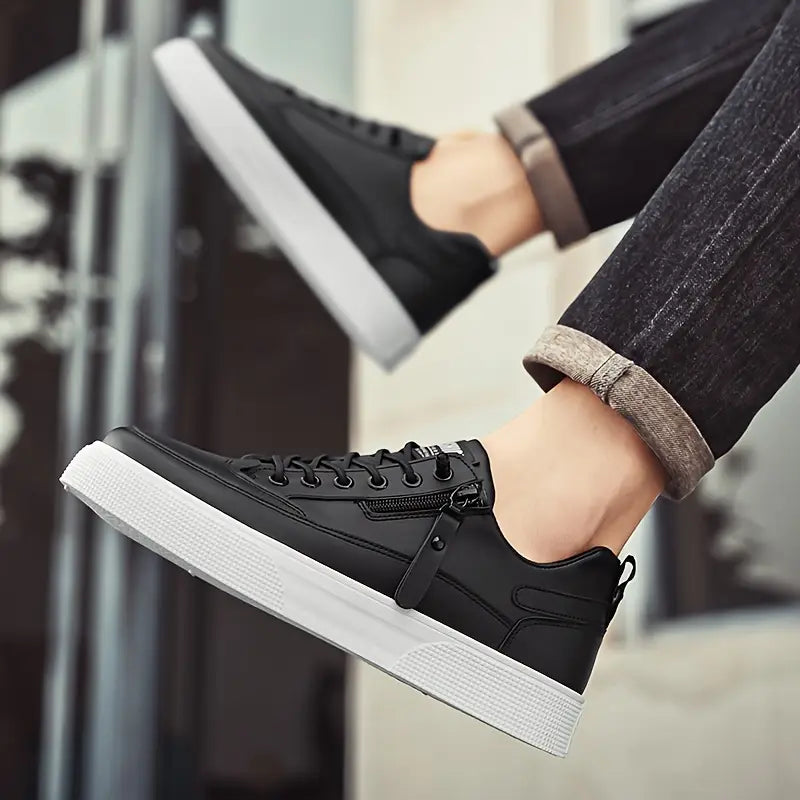 Men's Lace-Up and Zip Low Top Sneakers - Casual Canvas Footwear for Everyday Comfort and Style