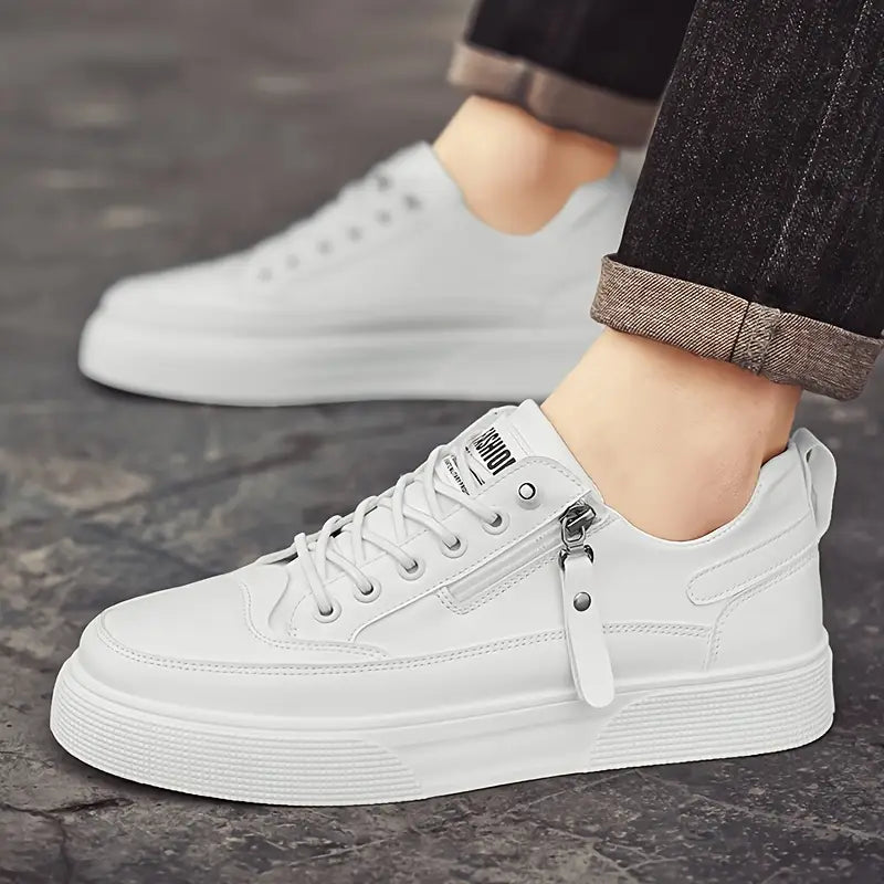 Men's Lace-Up and Zip Low Top Sneakers - Casual Canvas Footwear for Everyday Comfort and Style