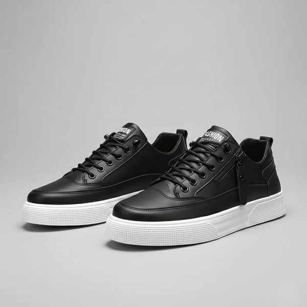 Men's Lace-Up and Zip Low Top Sneakers - Casual Canvas Footwear for Everyday Comfort and Style