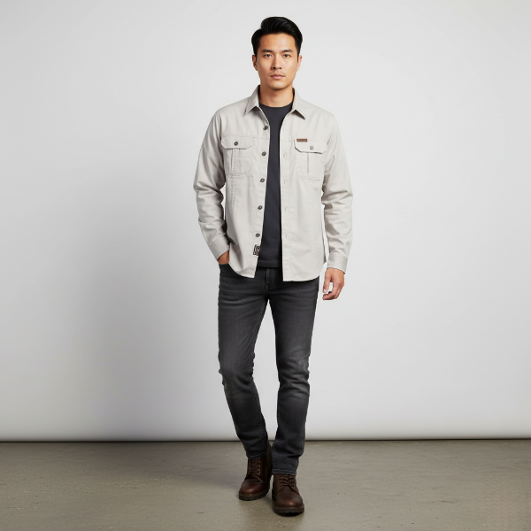 Men's Lightweight Breathable Shirt with Chest Pockets for Outdoor Activities and Casual Wear