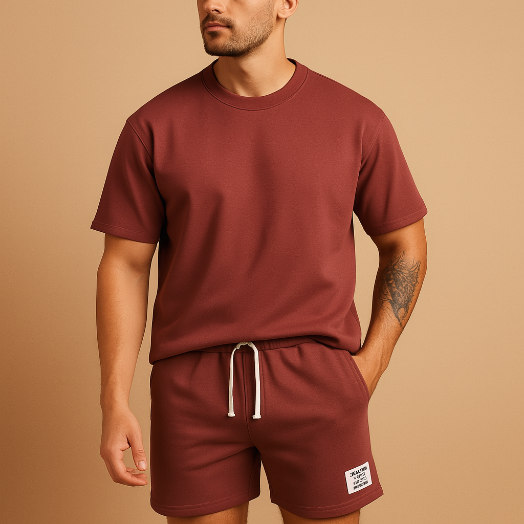 Men's Lightweight Cotton Blend Summer T-Shirt and Shorts Set | Casual Everyday Wear | Multiple Colors Available