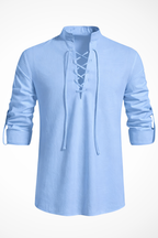 Men's Linen Long Sleeve Casual Shirt - Lace Up Design for Everyday Wear