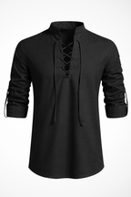 Men's Linen Long Sleeve Casual Shirt - Lace Up Design for Everyday Wear