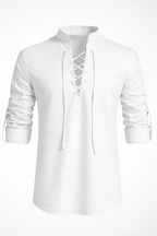 Men's Linen Long Sleeve Casual Shirt - Lace Up Design for Everyday Wear