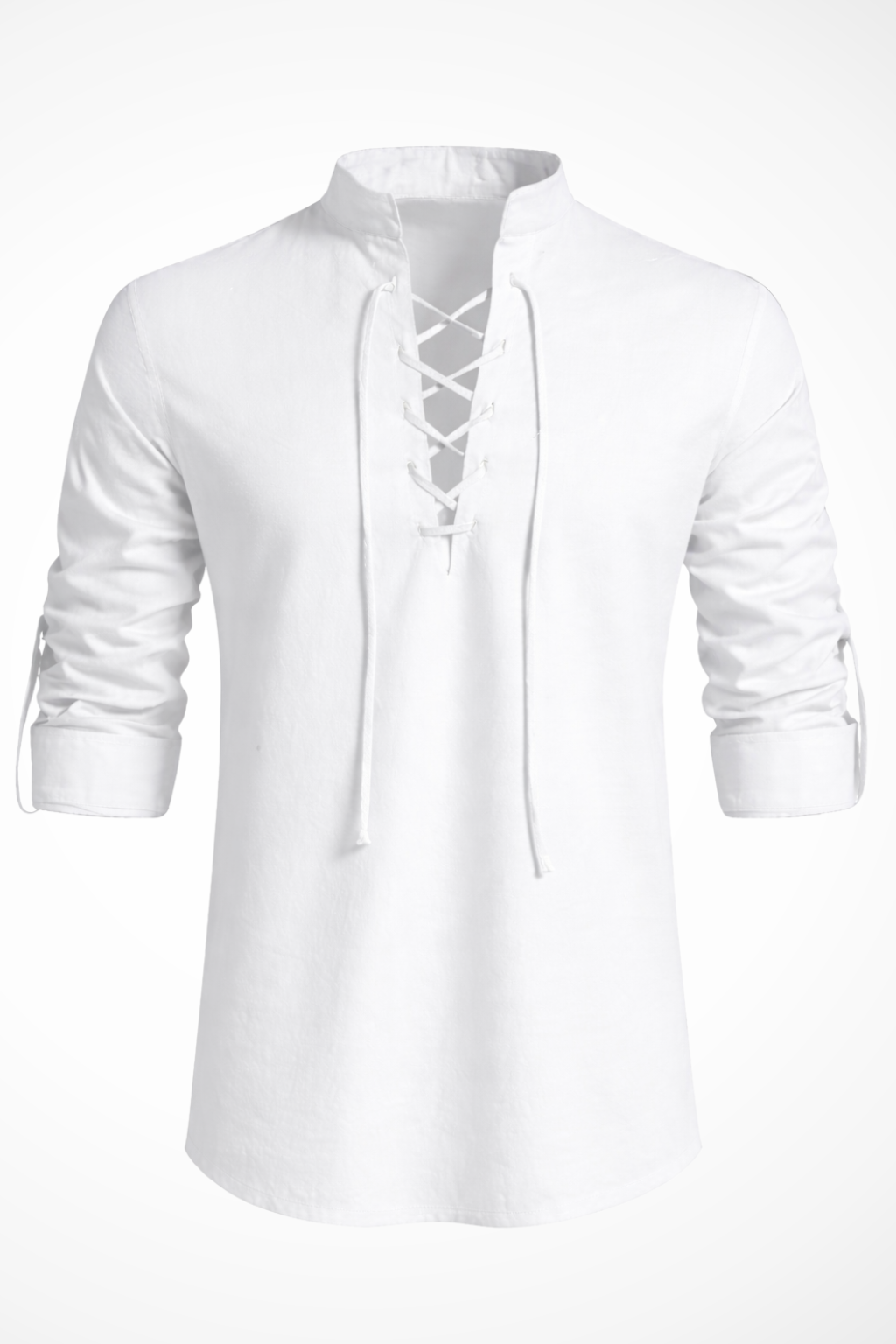 Men's Linen Long Sleeve Casual Shirt - Lace Up Design for Everyday Wear