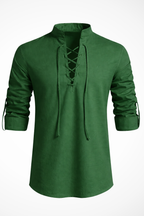 Men's Linen Long Sleeve Casual Shirt - Lace Up Design for Everyday Wear