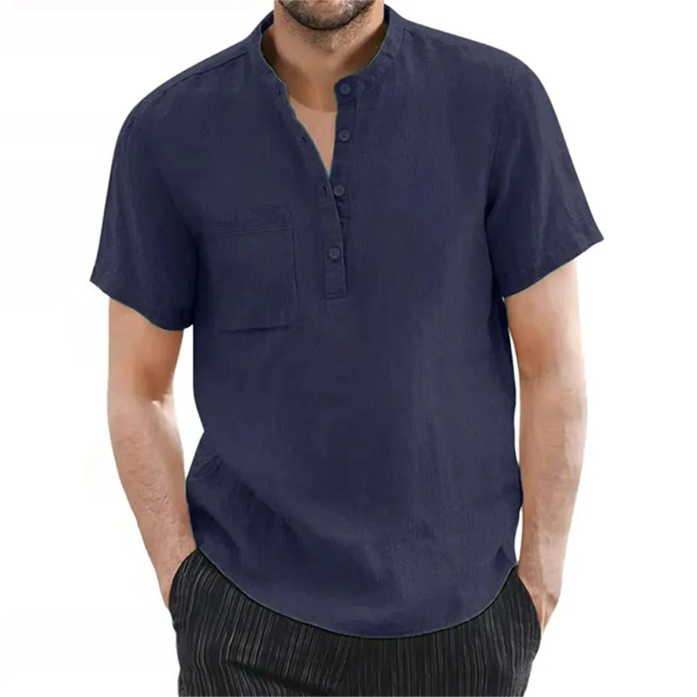 Men's Linen Short Sleeve Summer Shirt - Casual Lightweight Summer Wear