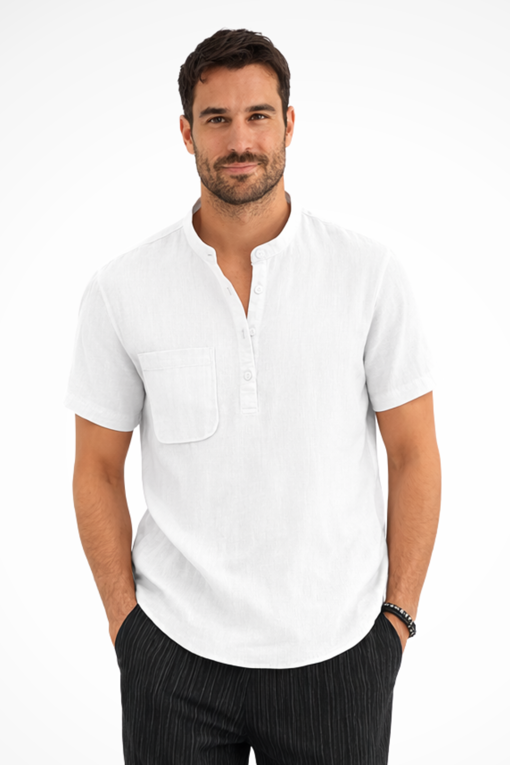 Men's Linen Short Sleeve Summer Shirt - Casual Lightweight Summer Wear