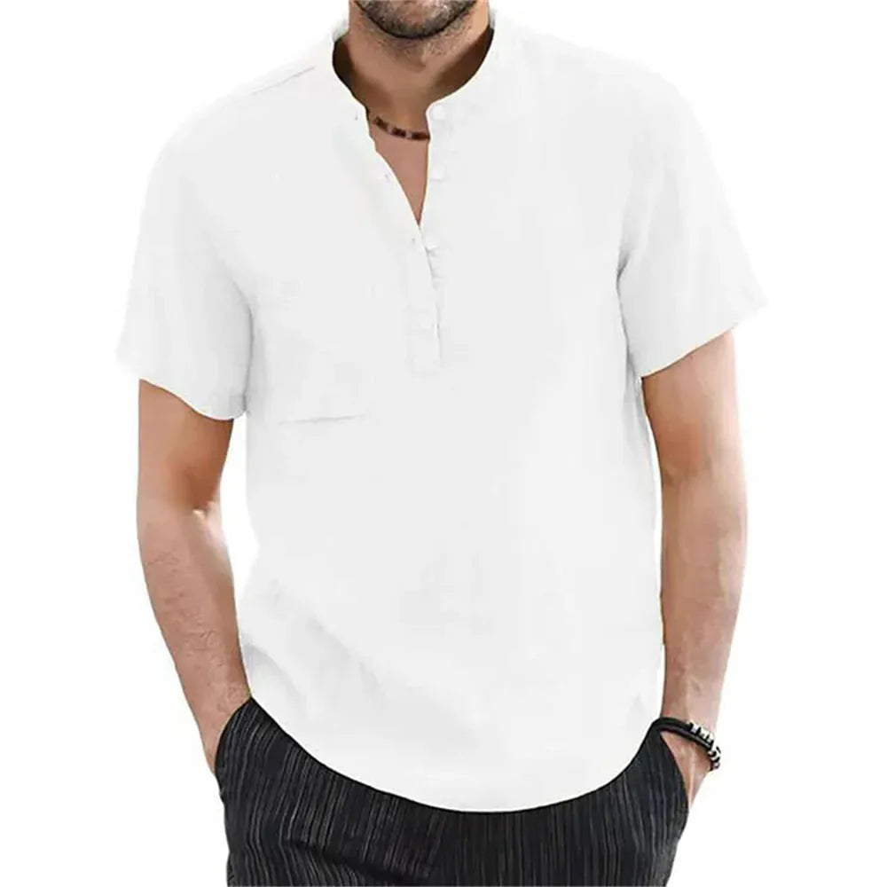 Men's Linen Short Sleeve Summer Shirt - Casual Lightweight Summer Wear