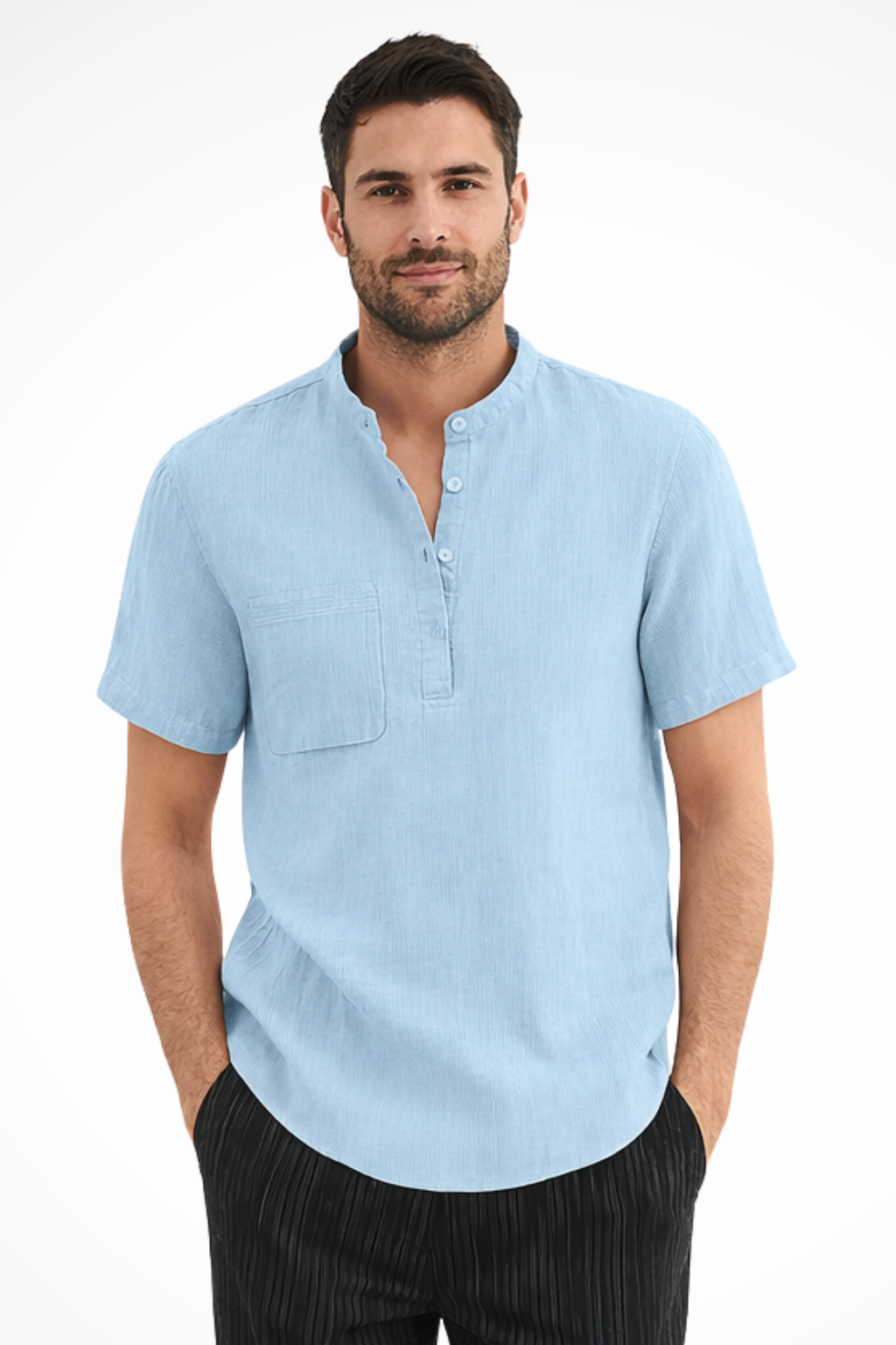 Men's Linen Short Sleeve Summer Shirt - Casual Lightweight Summer Wear