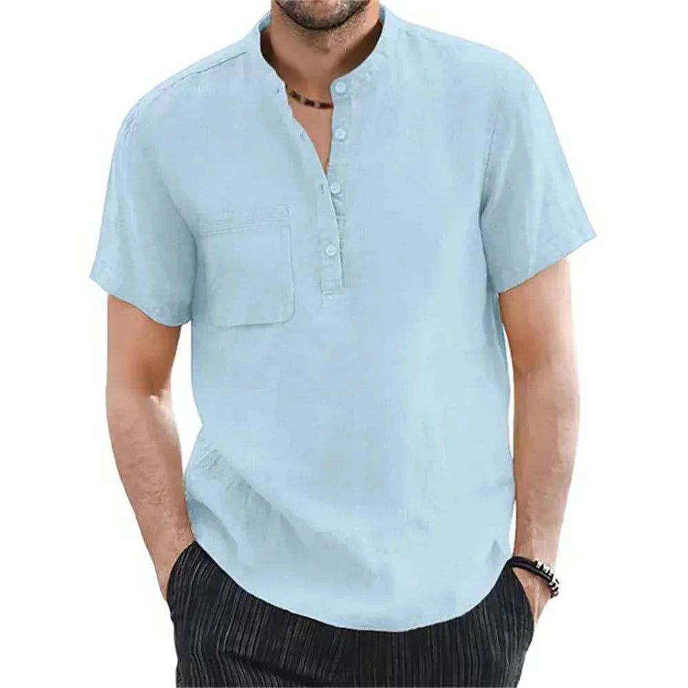 Men's Linen Short Sleeve Summer Shirt - Casual Lightweight Summer Wear