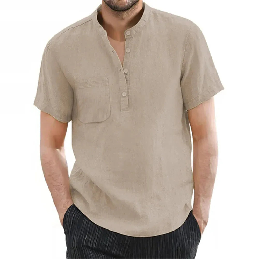 Men's Linen Short Sleeve Summer Shirt - Casual Lightweight Summer Wear