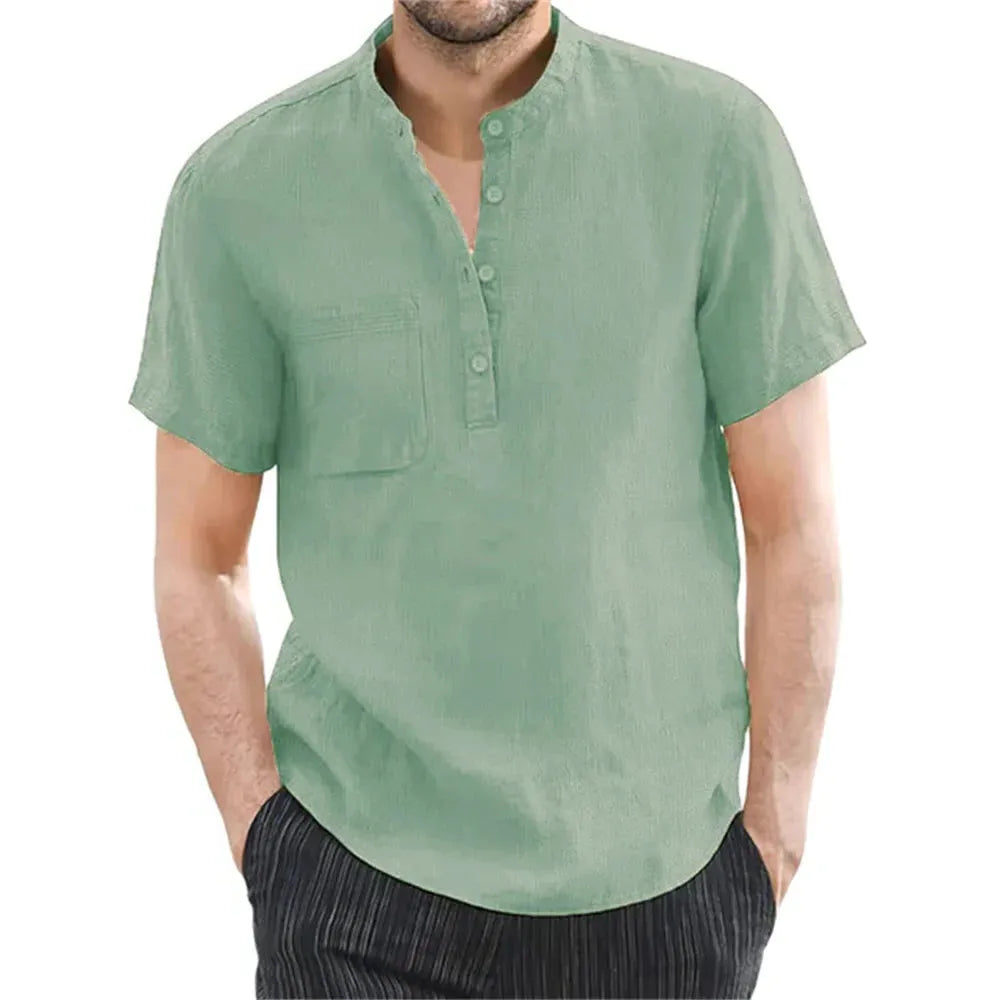 Men's Linen Short Sleeve Summer Shirt - Casual Lightweight Summer Wear