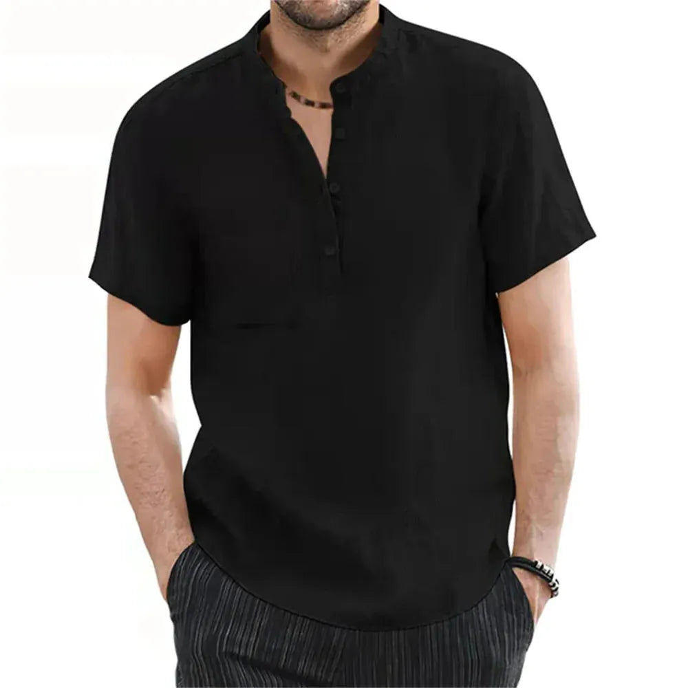 Men's Linen Short Sleeve Summer Shirt - Casual Lightweight Summer Wear