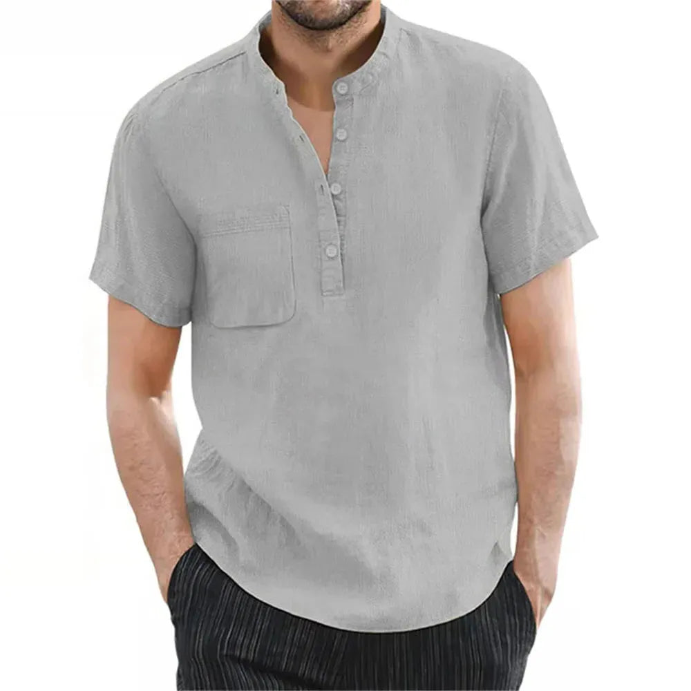 Men's Linen Short Sleeve Summer Shirt - Casual Lightweight Summer Wear