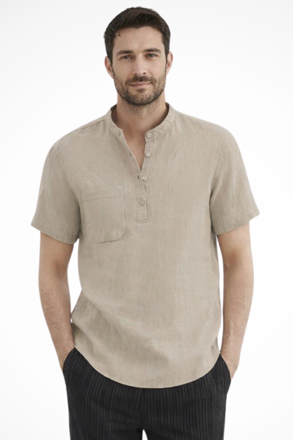 Men's Linen Short Sleeve Summer Shirt - Casual Lightweight Summer Wear