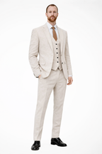 Men's Linen Three-Piece Suit Set - Blazer, Trousers & Waistcoat for Weddings