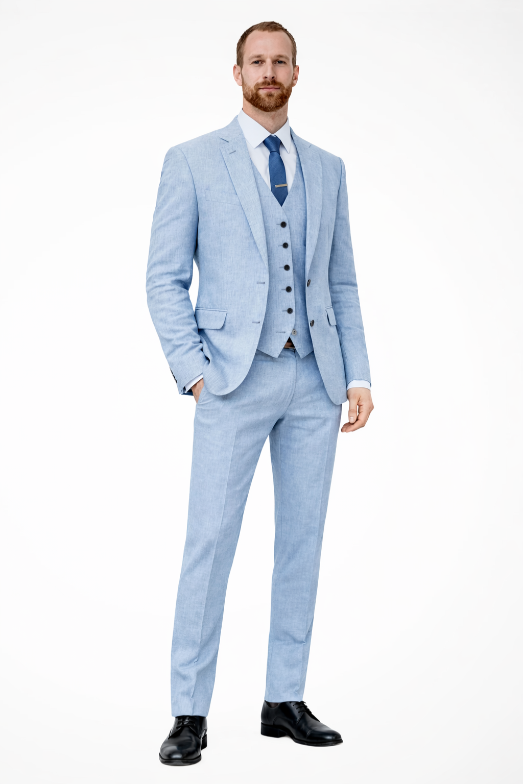 Men's Linen Three-Piece Suit Set - Blazer, Trousers & Waistcoat for Weddings