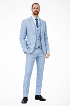 Men's Linen Three-Piece Suit Set - Blazer, Trousers & Waistcoat for Weddings