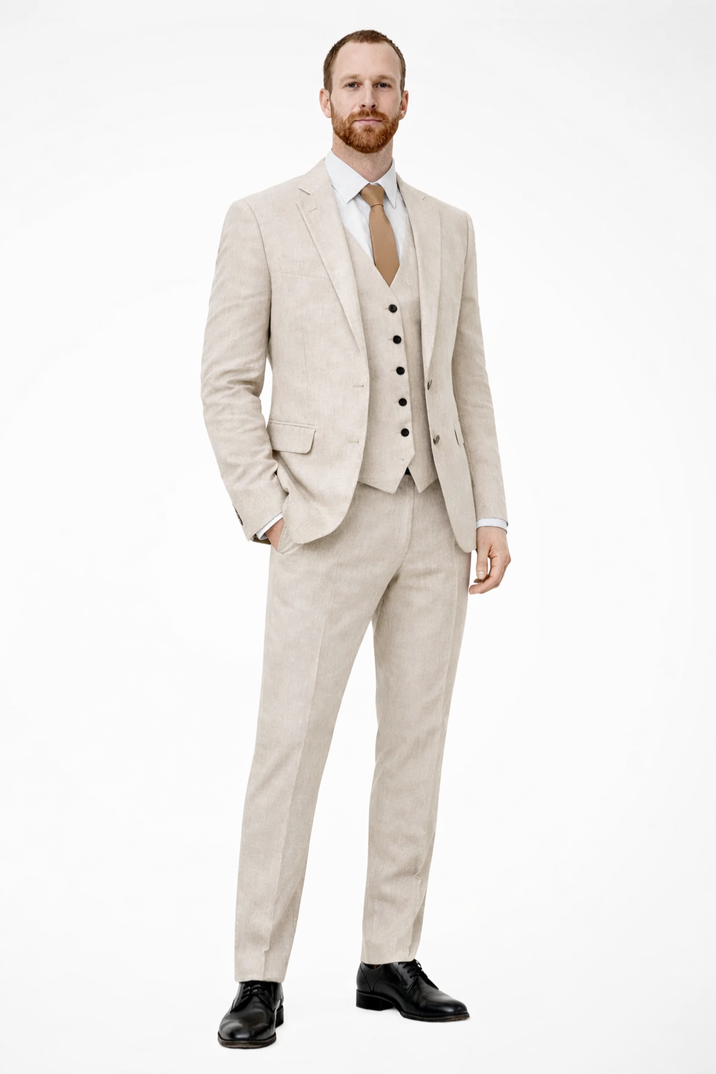 Men's Linen Three-Piece Suit Set - Blazer, Trousers & Waistcoat for Weddings