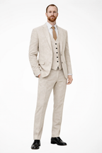 Men's Linen Three-Piece Suit Set - Blazer, Trousers & Waistcoat for Weddings