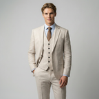 Men's Linen Three-Piece Suit Set - Blazer, Trousers, Waistcoat for Weddings