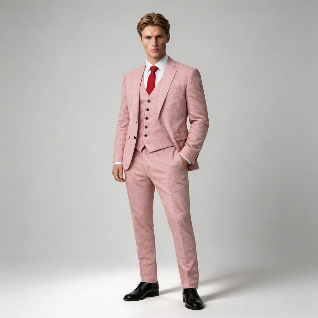 Men's Linen Three-Piece Suit Set - Blazer, Trousers, Waistcoat for Weddings