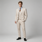 Men's Linen Three-Piece Suit Set - Blazer, Trousers, Waistcoat for Weddings