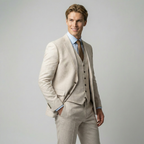 Men's Linen Three-Piece Suit Set - Blazer, Trousers, Waistcoat for Weddings