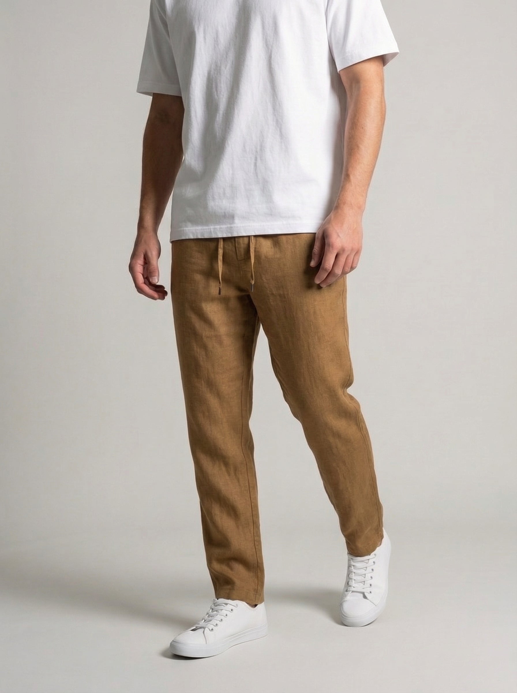Men's Relaxed Fit Cotton Linen Trousers for Casual Wear
